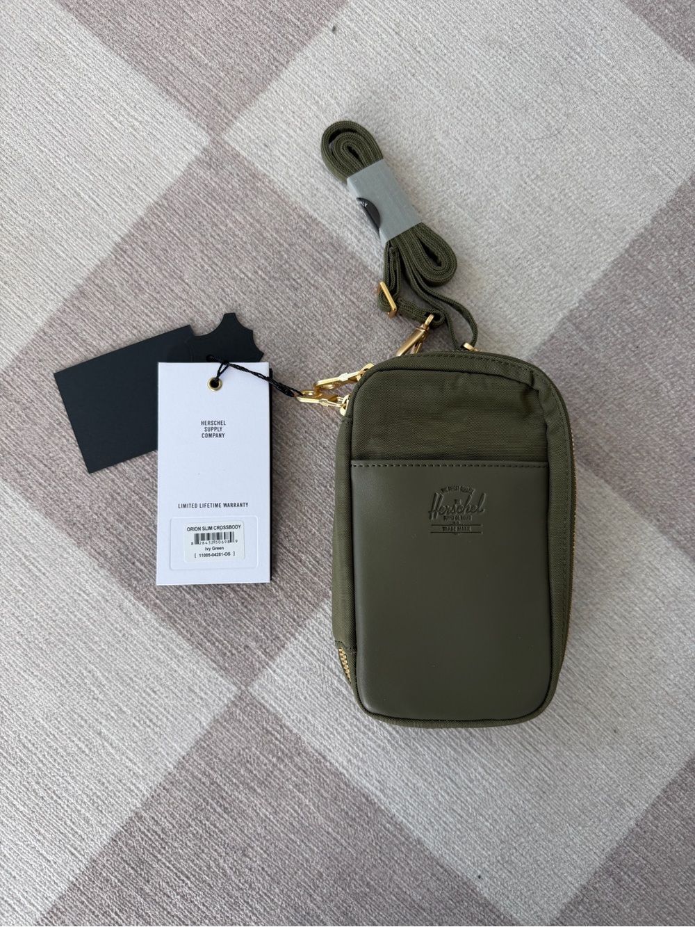 Herschel Supply Company Olive Green Crossbody Pouch with Gold Hardware